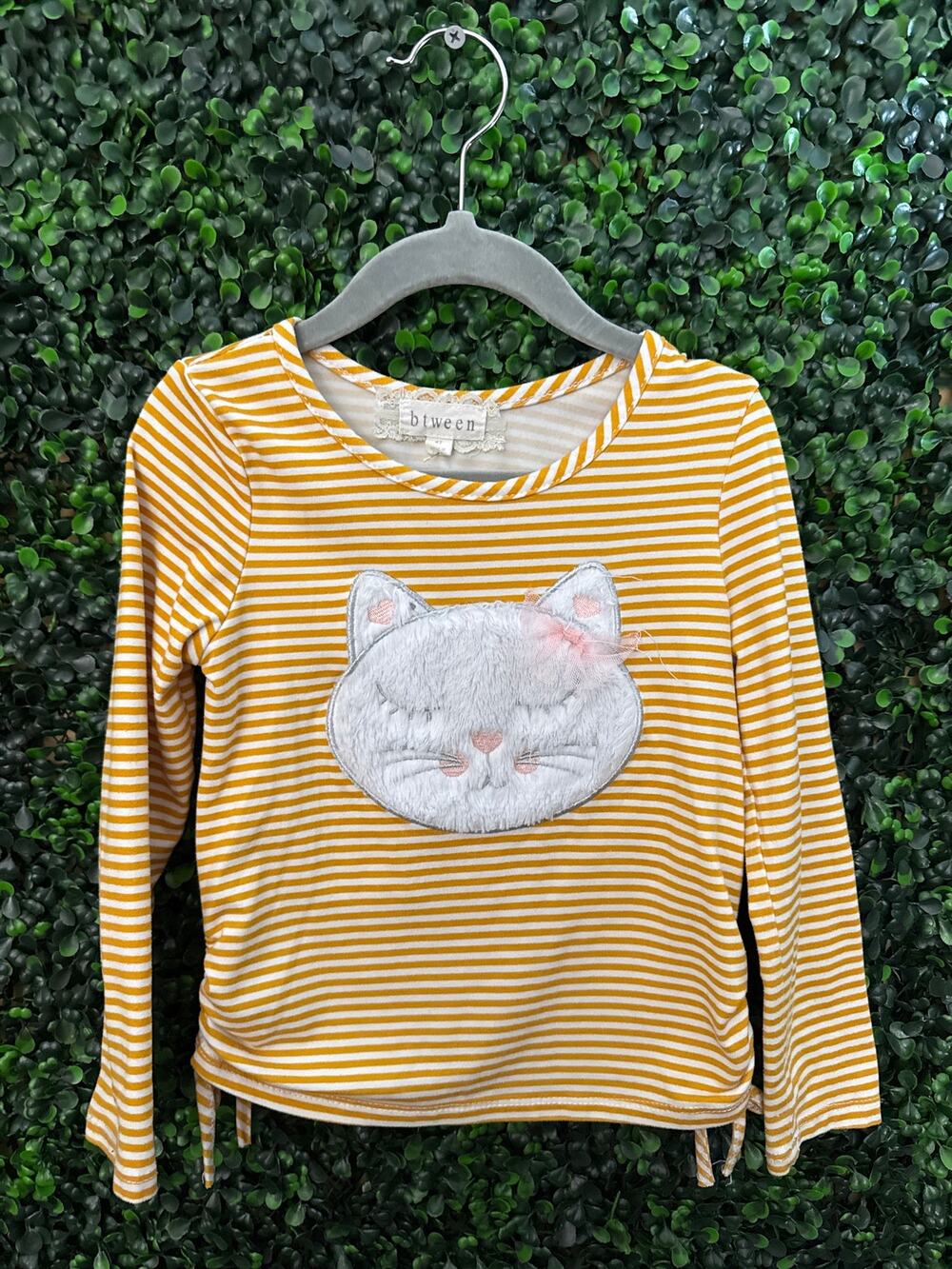 Btween Girls Long sleeve Soft shirt, Size 4T, Yellow and white Stripes
